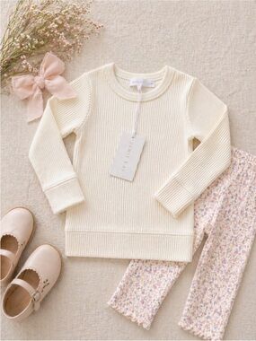 Jamie Kay Ribbed Long Sleeve Top Cream Size 1 NWT Neutral Baby Basic